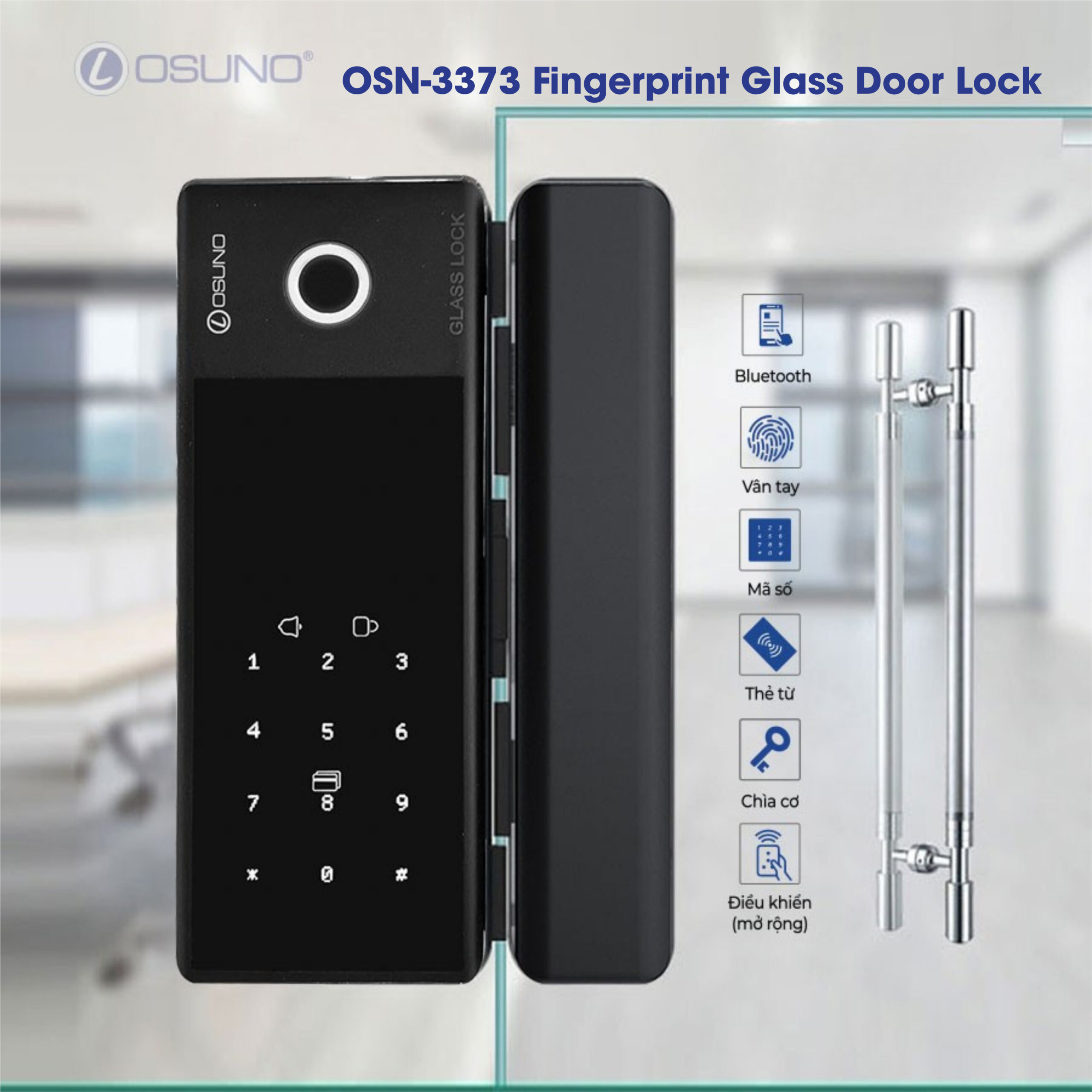 OSN 3373 Fingerprint Glass Door Lock with Mechanical Key 02 scaled